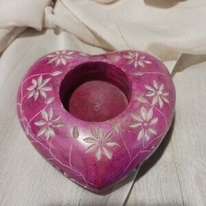 Pink heart soap stone Votive candle holder